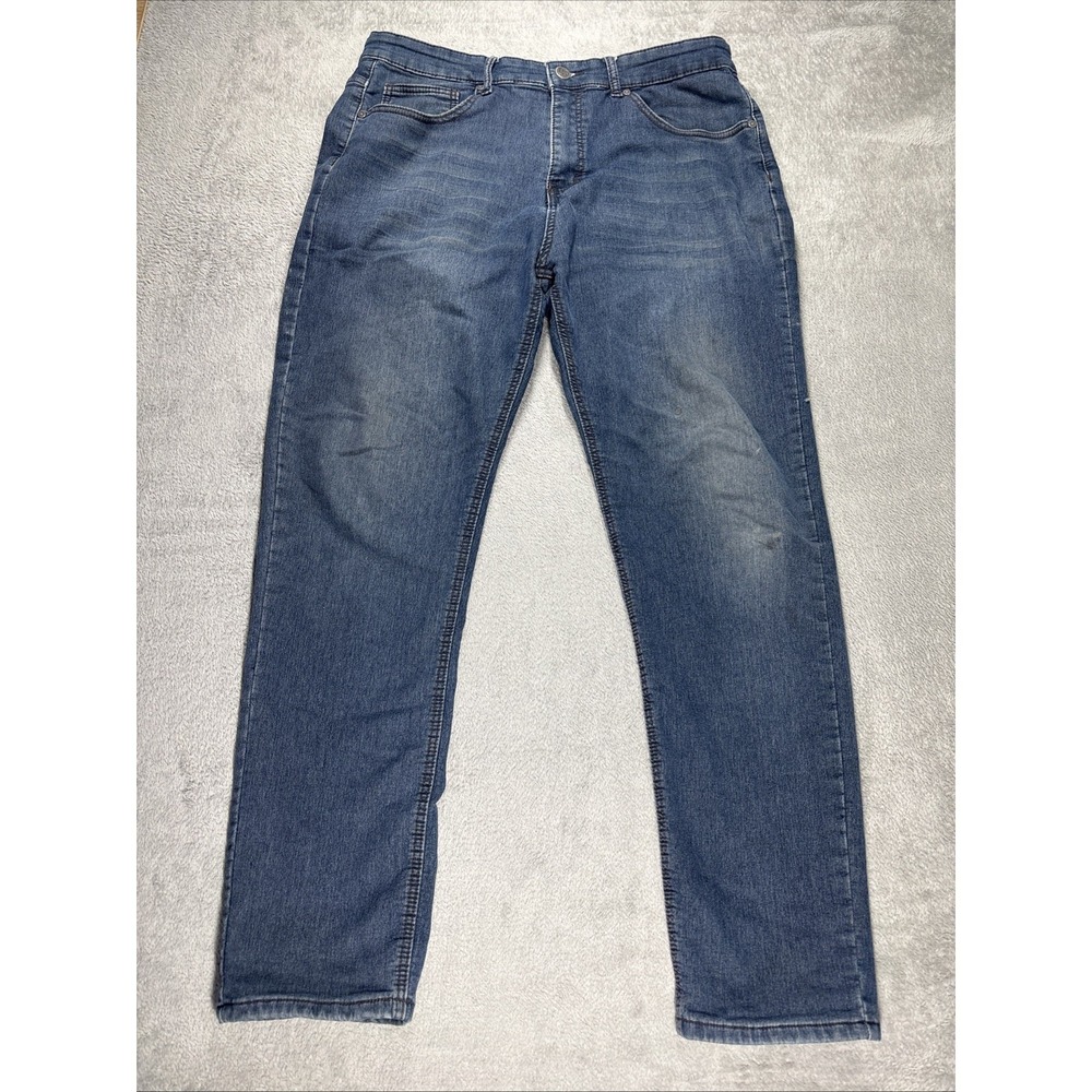 Vintage Genes Black Men Jeans Blue Slim Fit Stretch Dark Wash 36x32